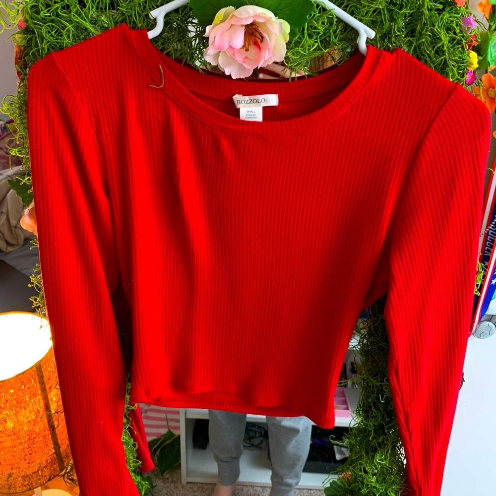 🍷 CUTE crop top red long sleeve shirt 🍷